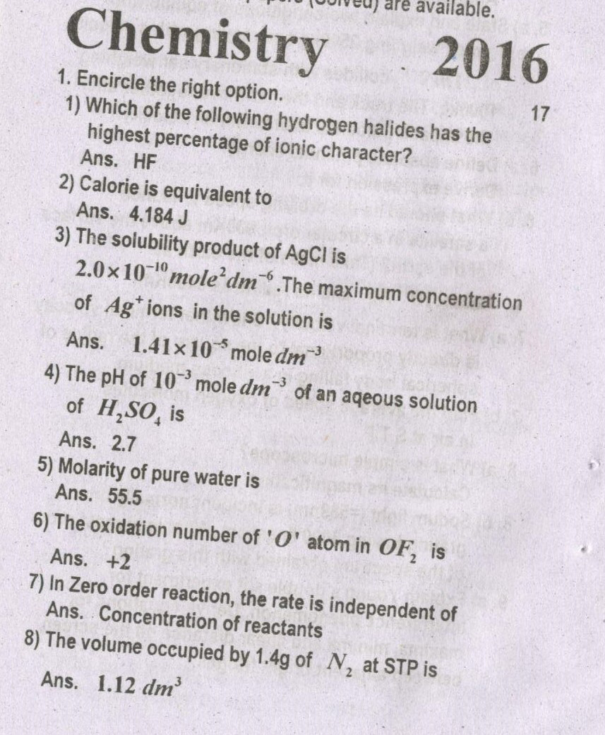 Chemistry Past Paper 2013 Rawalpindi Board Part 1