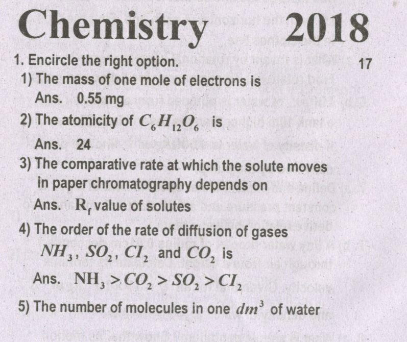 Chemistry Past Paper 2013 Rawalpindi Board Part 1