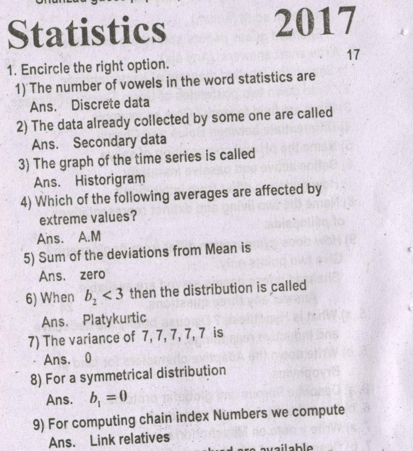statistics past paper 2017
