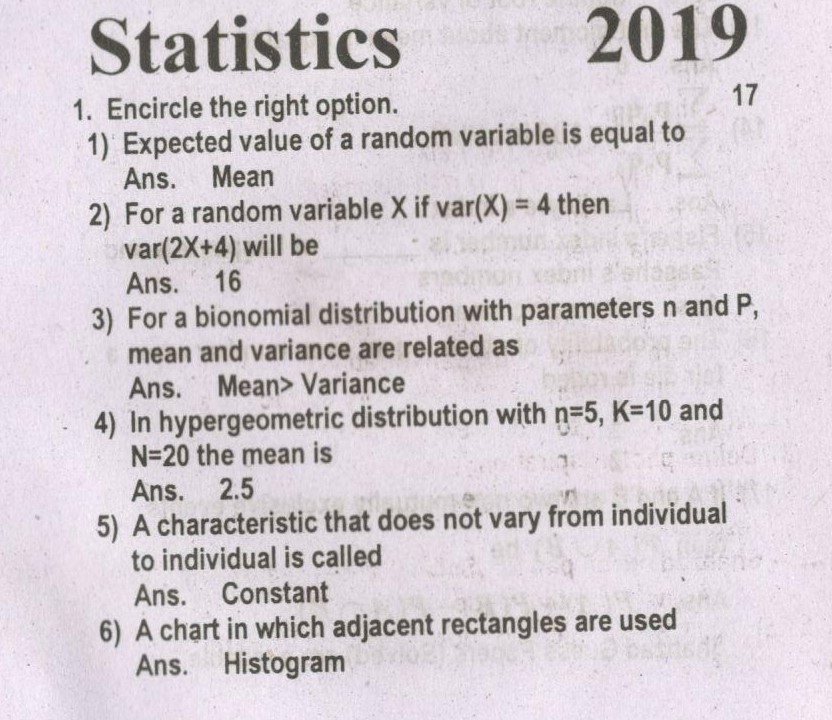 statistics past paper 2019